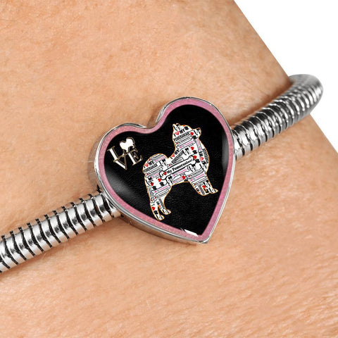 Pomeranian Dog Love Print Heart Charm Steel Bracelet-Free Shipping