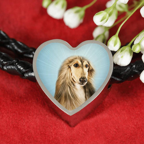 Afghan Hound Dog Print Heart Charm Leather Bracelet-Free Shipping