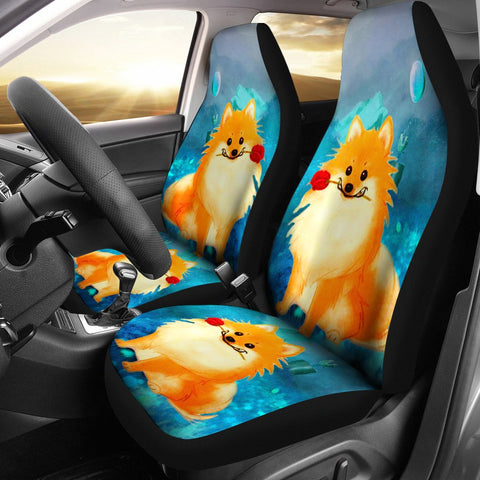 Cute Pomeranian Dog Art Print Car Seat Covers- Free Shipping