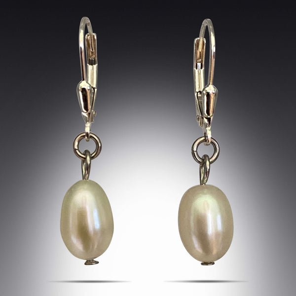 This is a photo of freshwater pearl earrings. These are leverback earrings. You can find these earrings in my freshwater pearls collection at creativejewelrybymarcia.com