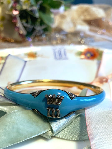 Victorian Blue Enamel Bangle with Royal Inscription