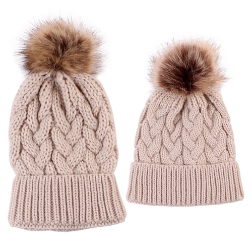 mother and baby pom pom hats