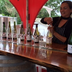 Allison pouring flight of wines