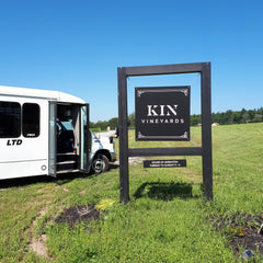 La Vida Local tour bus arrives at KIN Vineyards in Carp, Ontario