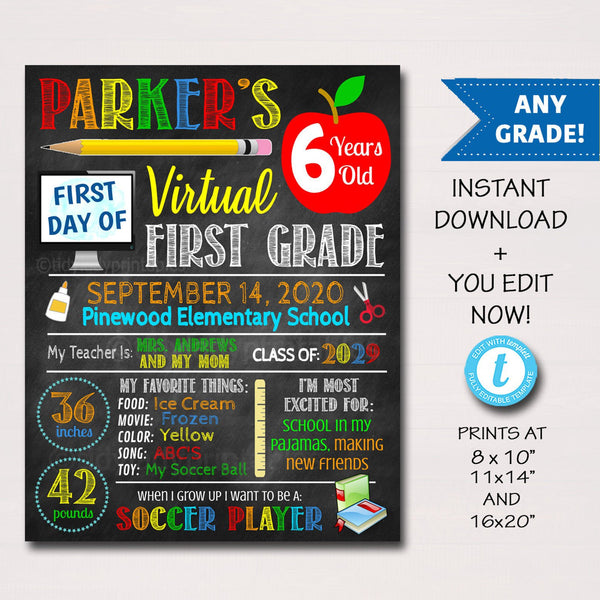 virtual first day of school sign