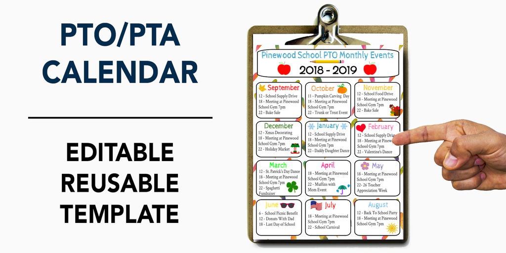 pto pta calendar school calendar template