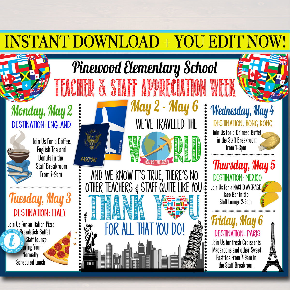 Around The World Theme Teacher Appreciation Week Printable TidyLady