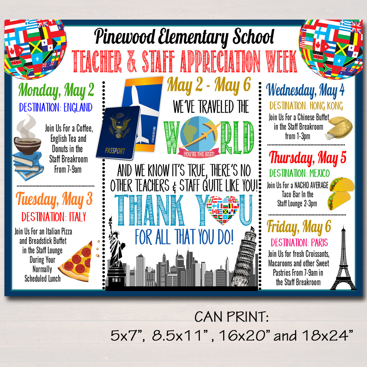 Around The World Theme Teacher Appreciation Week Printable – TidyLady Printables