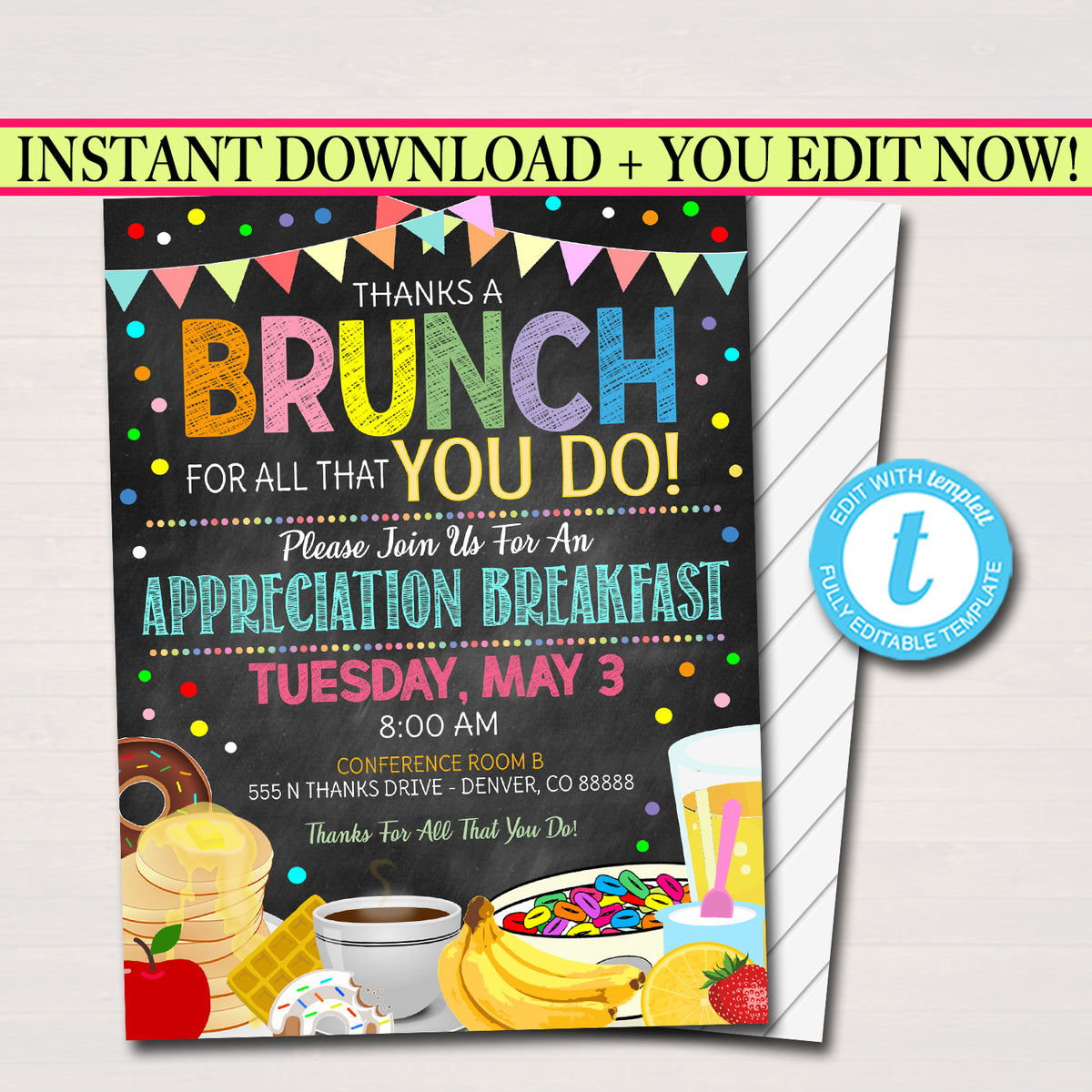 Thanks a Brunch Breakfast Appreciation Printable Invitation – TidyLady