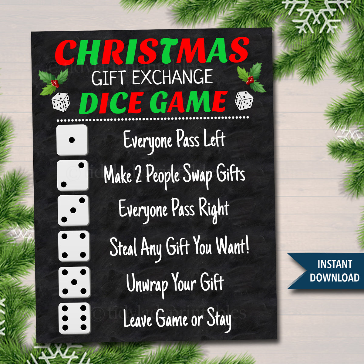 Christmas Dice Game Gift Exchange Swap Rules Printable INSTANT DOWNLOA