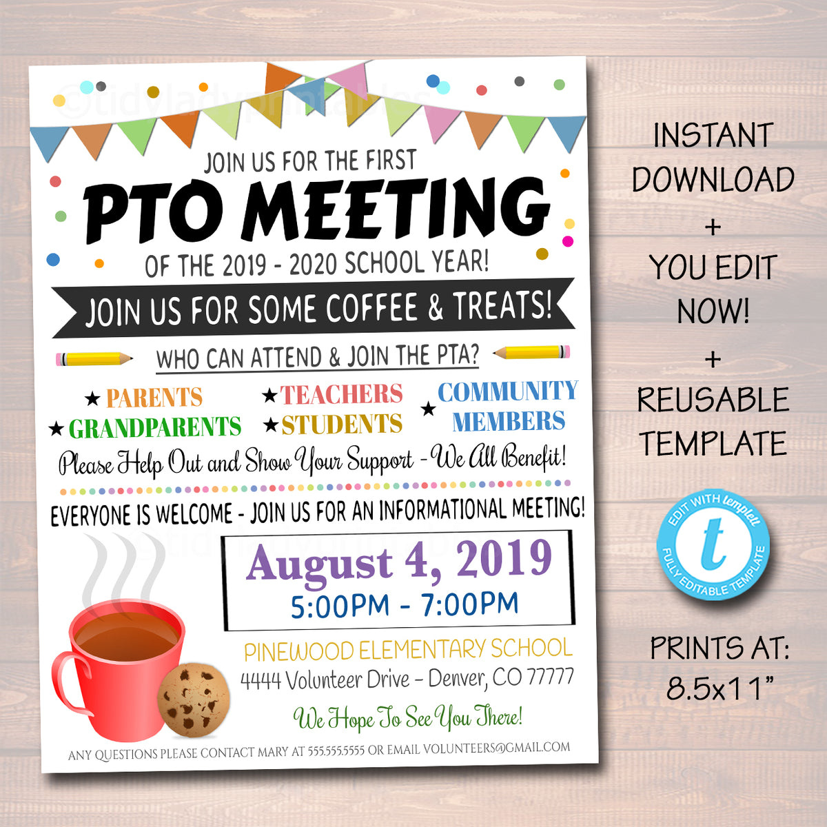 PTO PTA Meeting Event Flyer Template  TidyLady Printables In Parent Flyer Templates