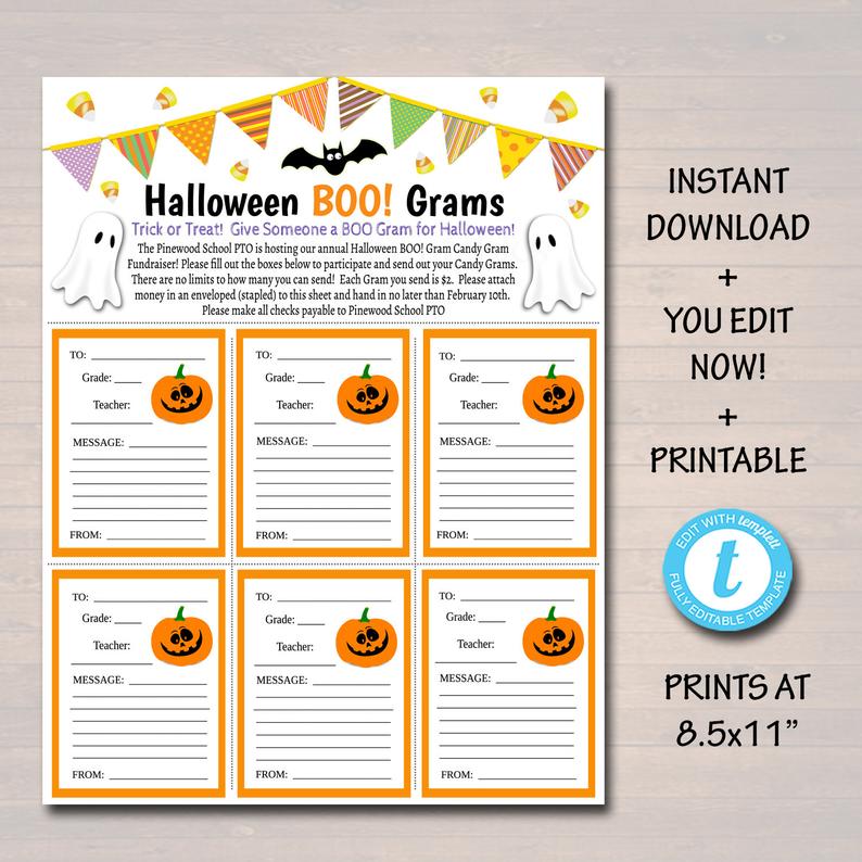 EDITABLE Halloween Candy Gram Flyer School Fundraiser Template Fall