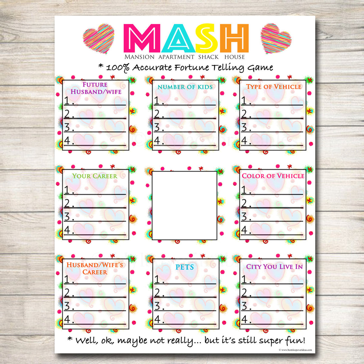 Printable Mash Game, Girls Party Game, Spa Party Beauty Party, Pamper