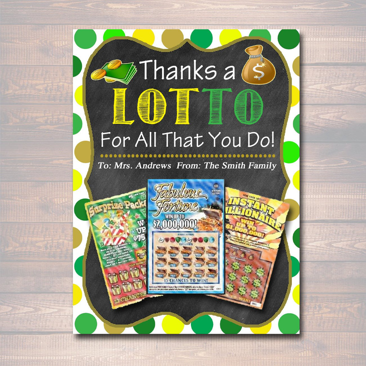 Thank You a Lottery Gift Card Holder Printable Teacher Gift TidyLady