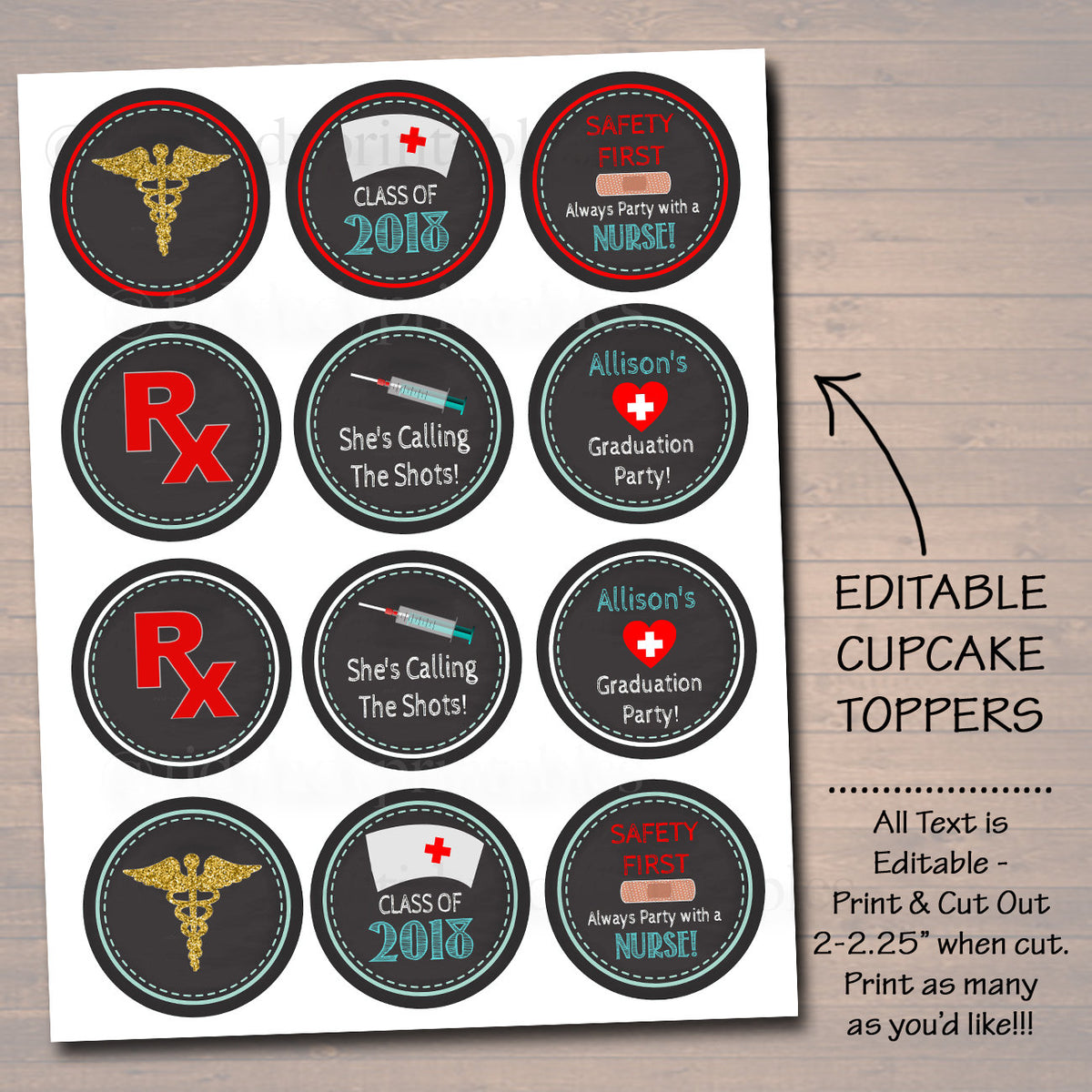 Nurse Party Cupcake Toppers TidyLady Printables