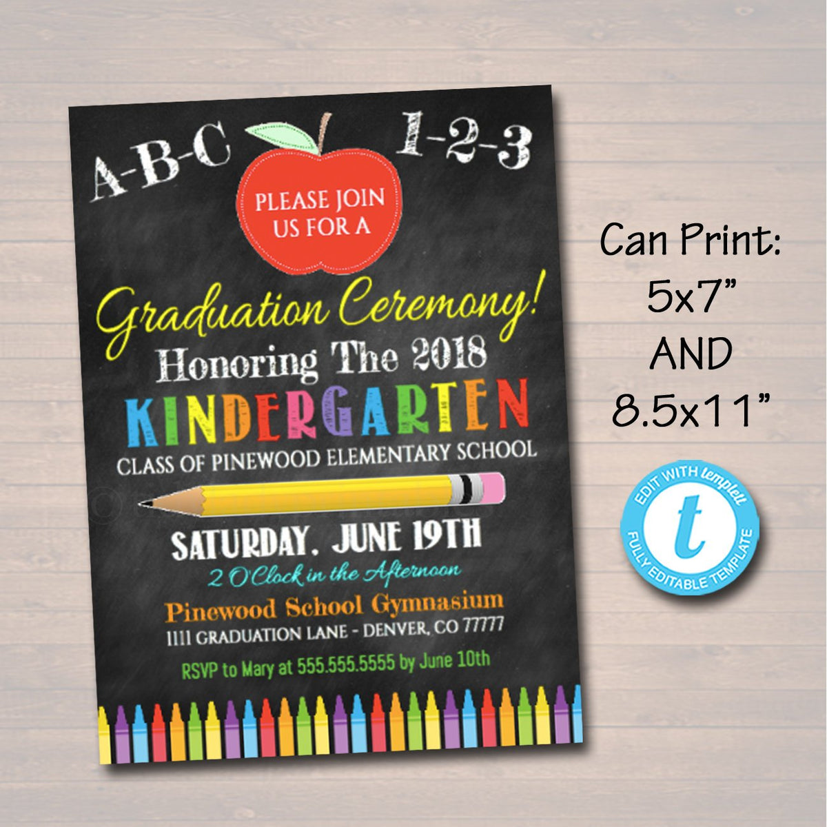 Editable Graduation Invitation Chalkboard Printable ...