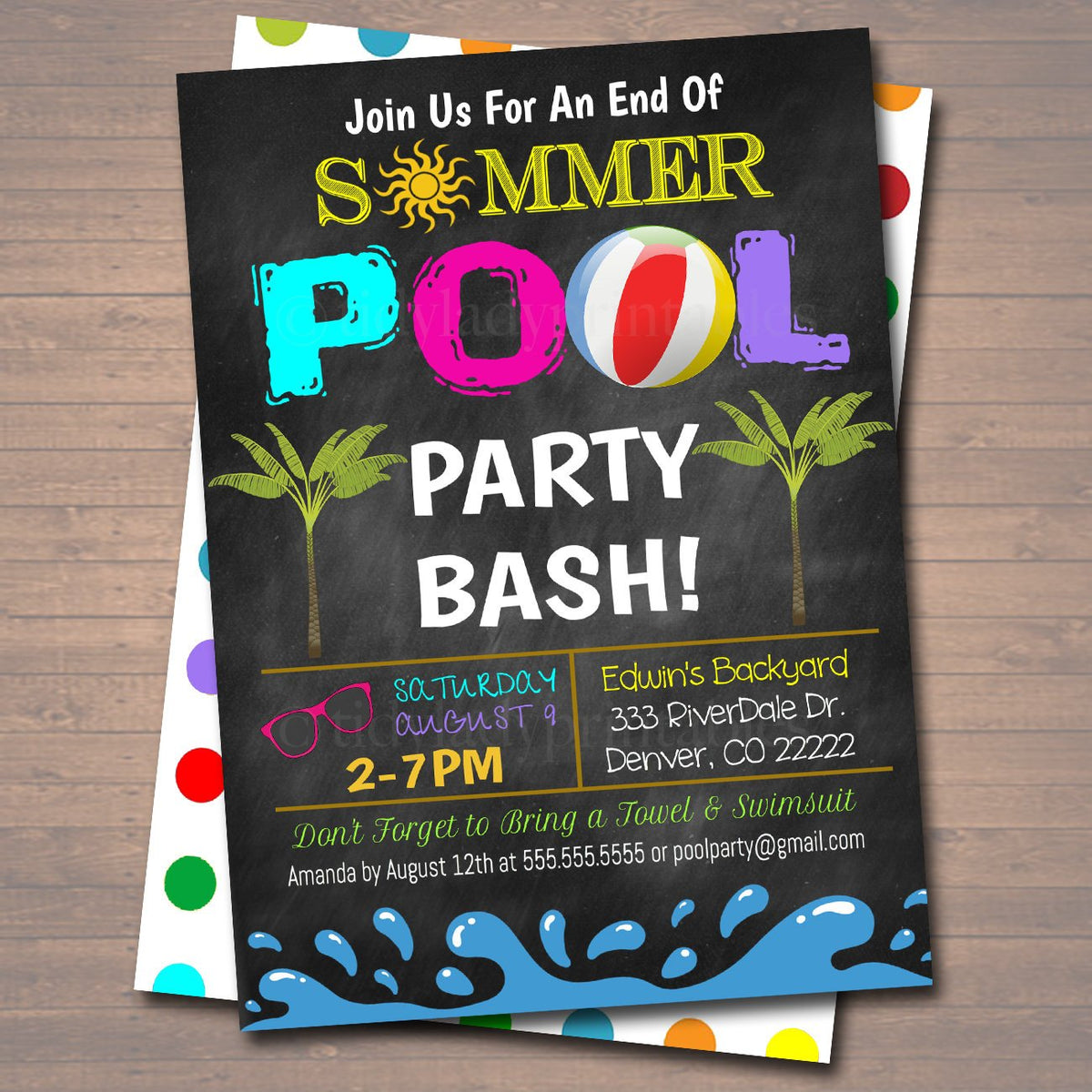 EDITABLE End of Summer Pool Party Invitation, Printable Digital Invite