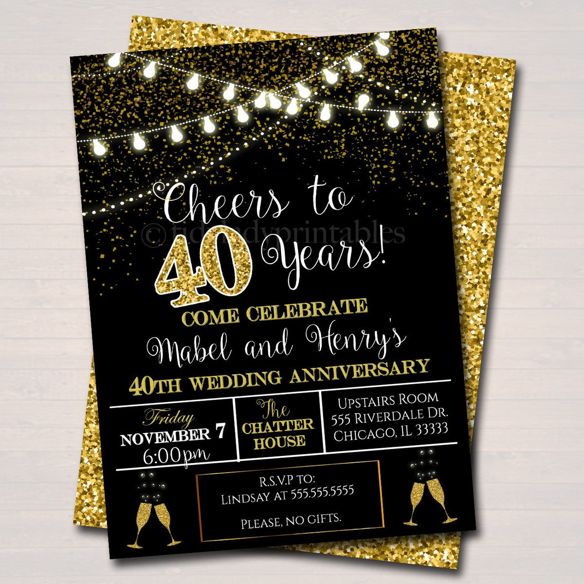 40th Party Invitation Birthday Printable Cheers to Forty Years 40th