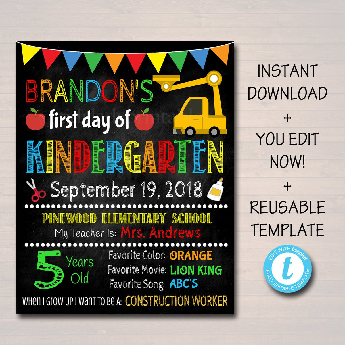 first-day-of-school-sign-editable-template-chalkboard-poster-edit