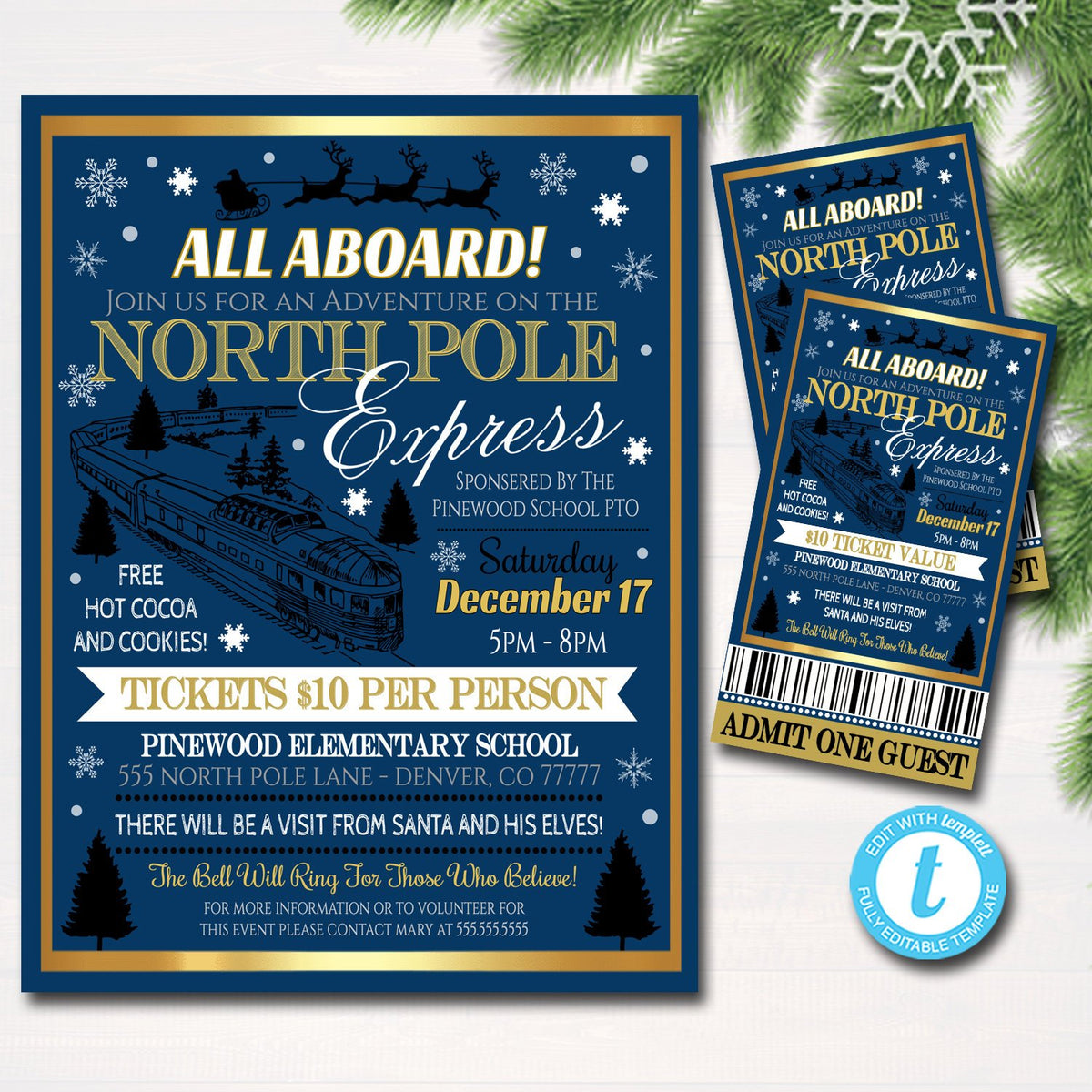 North Pole Train Event with Santa Flyer & Ticket Invitation – TidyLady