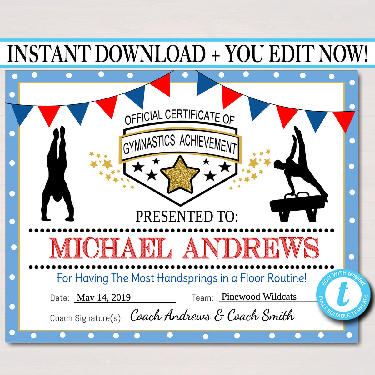 Gymnastics Certificates, Gymnastics Team Awards, Gymnastics Party  Printable, Printable Gymnast Certificate Awards