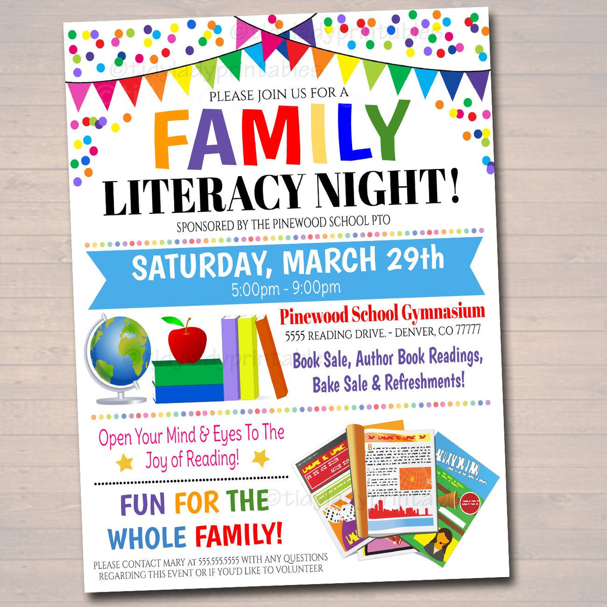 Family Literacy Night Event Flyer  TidyLady Printables Throughout Family Night Flyer Template