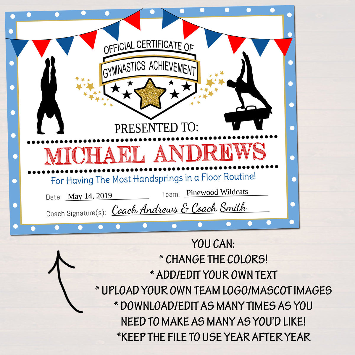 Gymnastics Certificates, Gymnastics Team Awards, Gymnastics Party  Printable, Printable Gymnast Certificate Awards