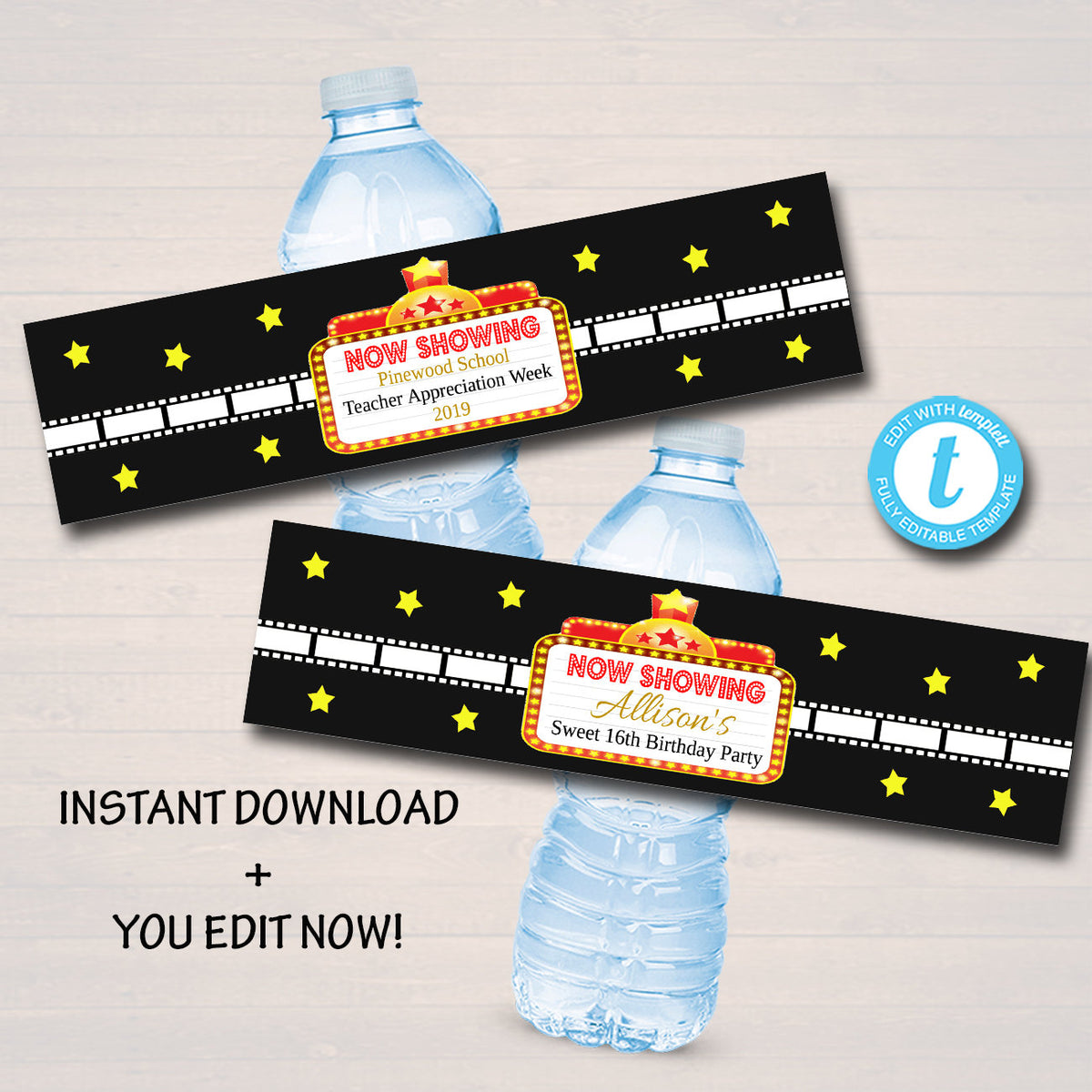 Movie Party Water Bottle Labels & VIP Hollywood Party Water Bottle In Superhero Water Bottle Labels Template