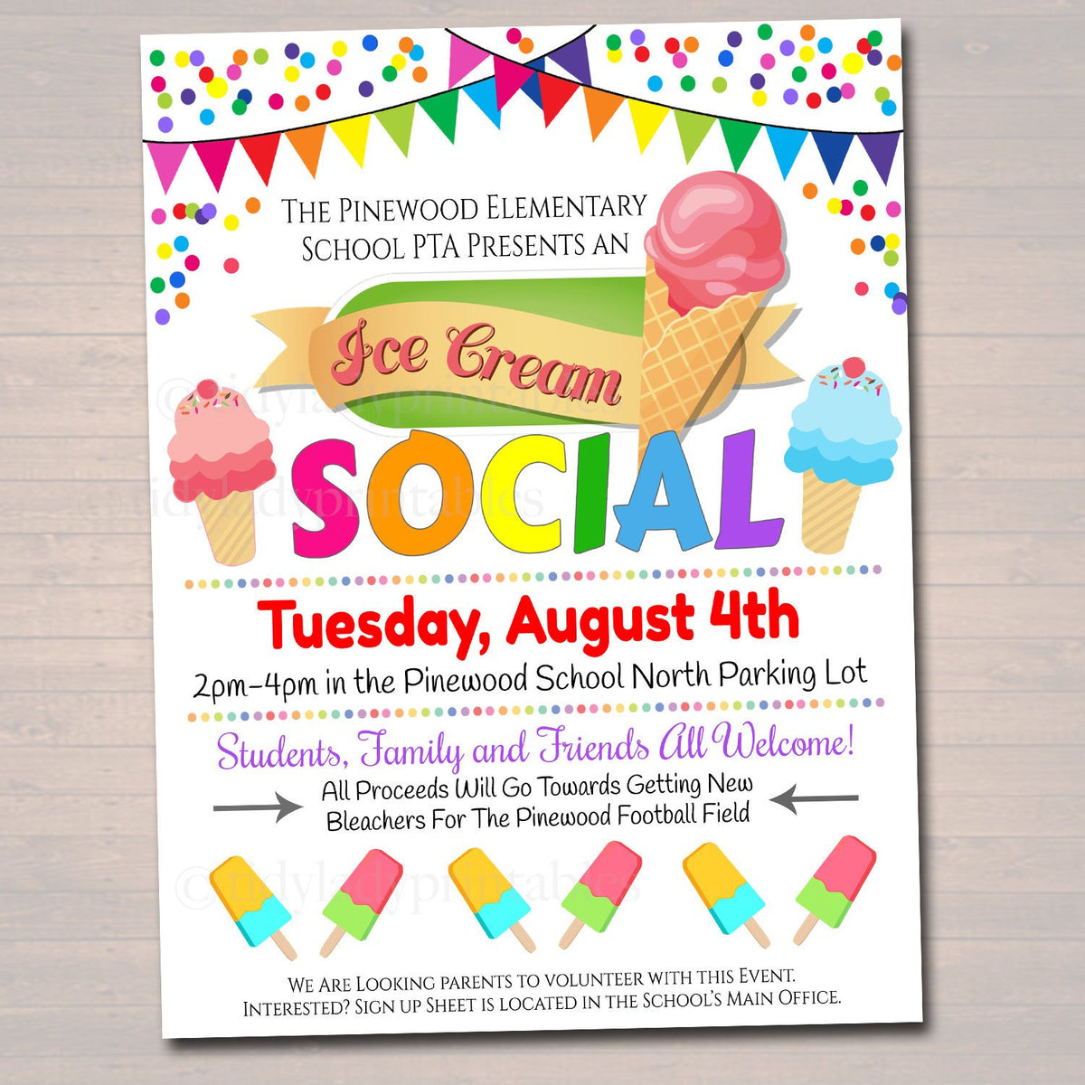 Ice Cream Social Event Invite PTO PTA  TidyLady Printables Within Ice Cream Social Flyer Template