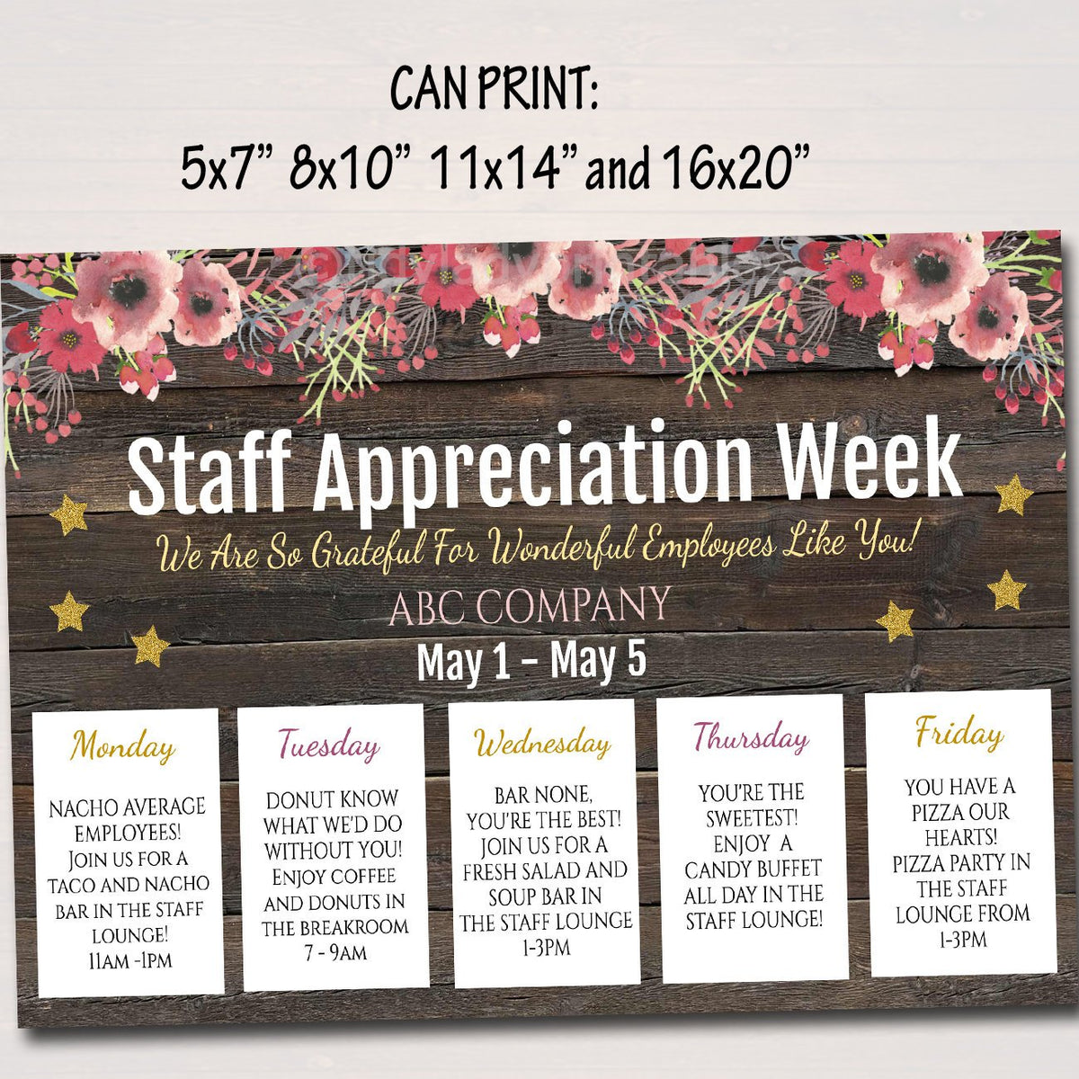Staff Appreciation Week Itinerary TidyLady Printables