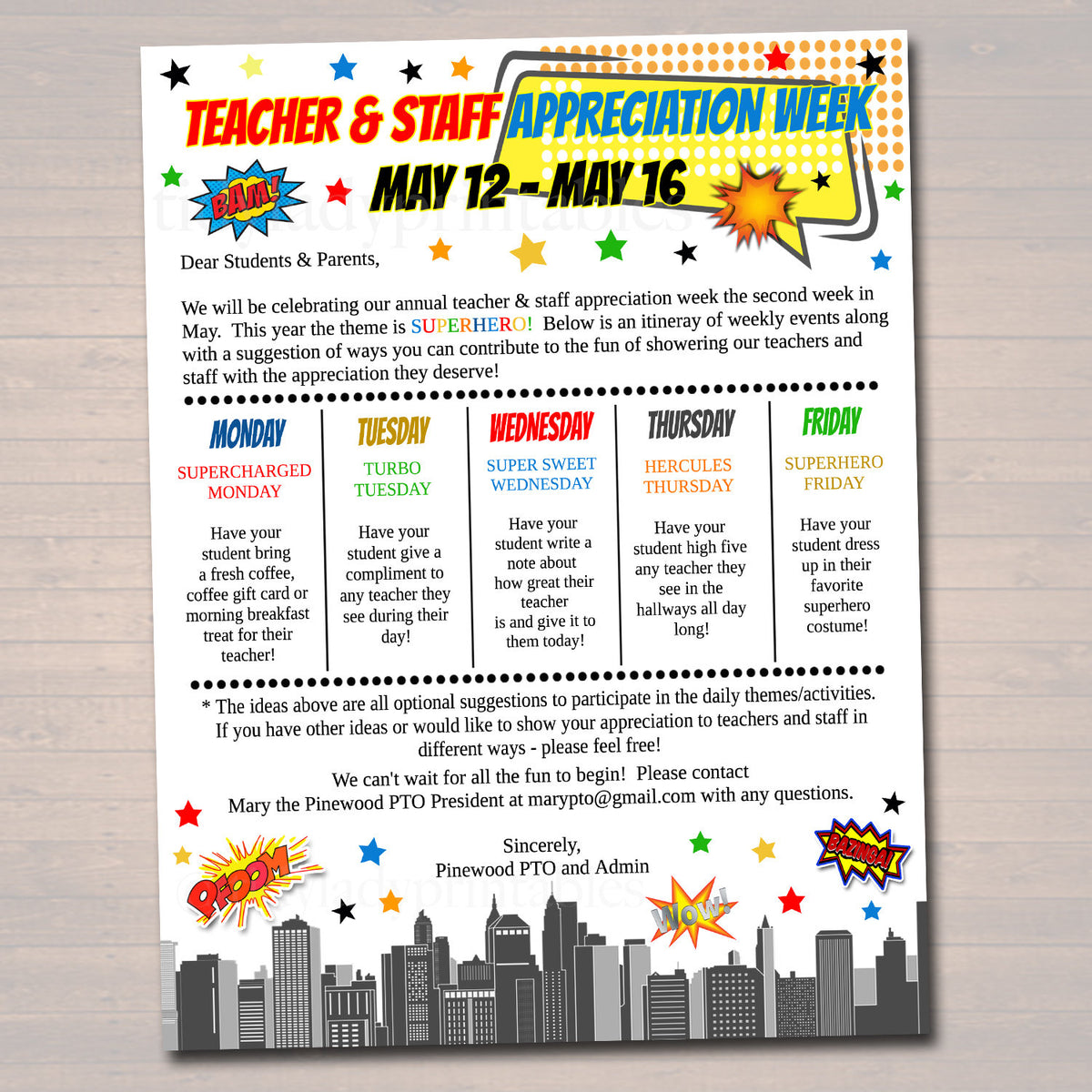 Superhero Theme Teacher Appreciation Week Printable Events TidyLady