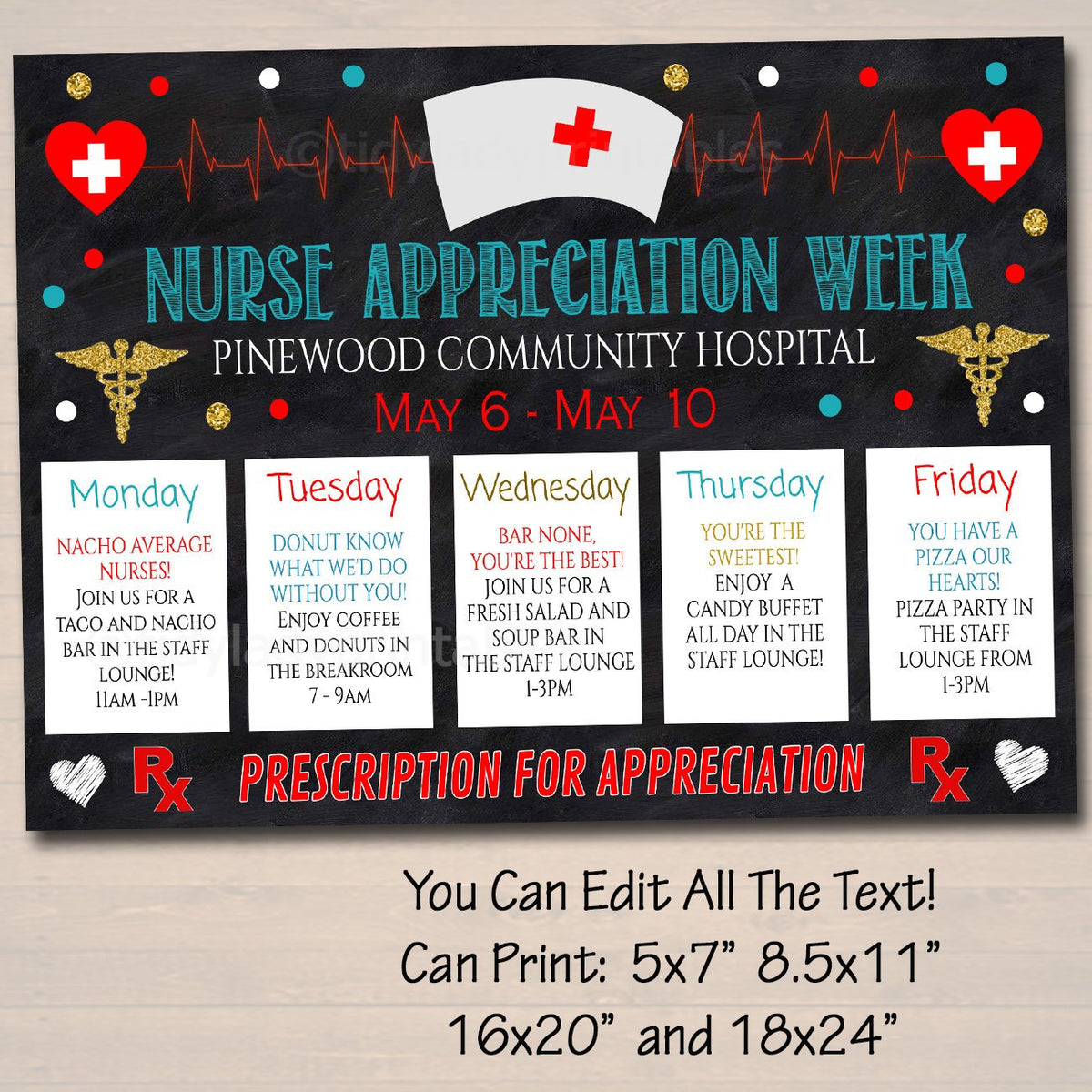 Nurse Appreciation Week Events Poster  TidyLady Printables Throughout Nurses Week Flyer Templates