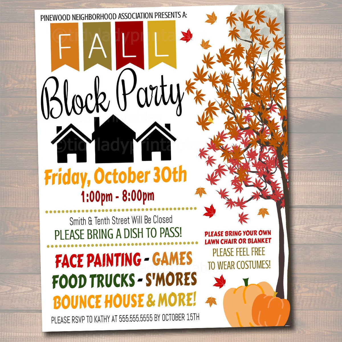 Fall Block Party Festival Harvest Invite  TidyLady Printables With Regard To Free Block Party Flyer Template