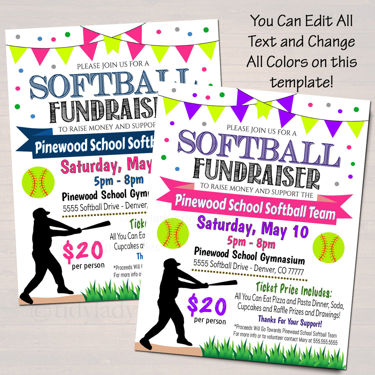 Softball Fundraiser Benefit Flyer Template TidyLady Printables