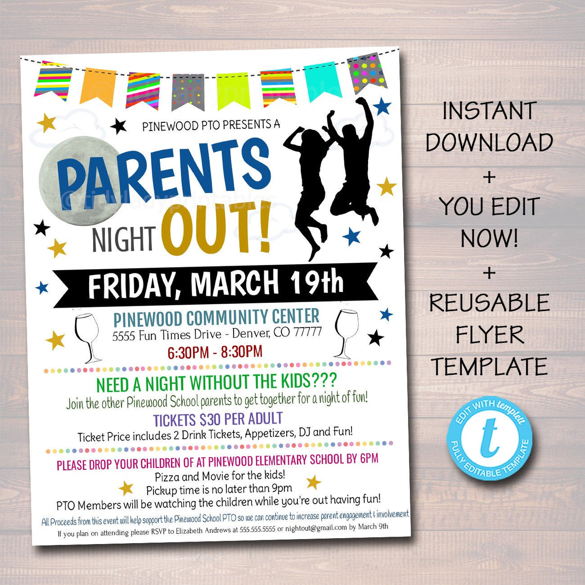 Parents Night Out School Fundraiser Flyer Printable Template Throughout Family Night Flyer Template