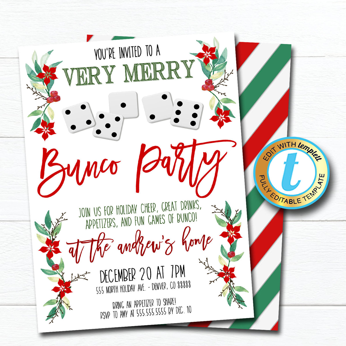 Christmas Bunco Party Invite TidyLady Printables