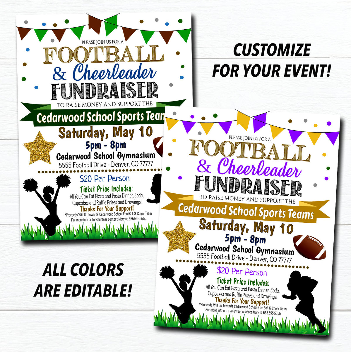 Football & Cheerleader Fundraiser Flyer Invite Template TidyLady