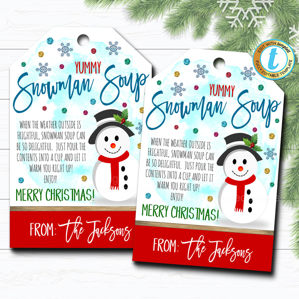 Free snowman soup printable labels