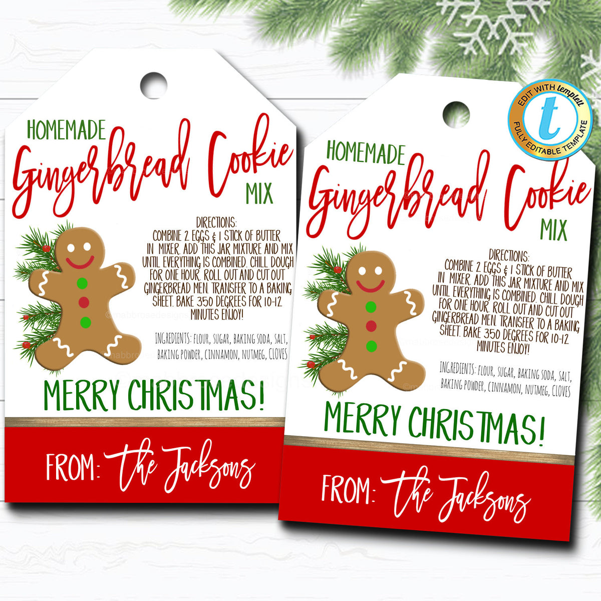 Christmas Gingerbread Recipe Gift Tag  TidyLady Printables For Secret Santa Label Template