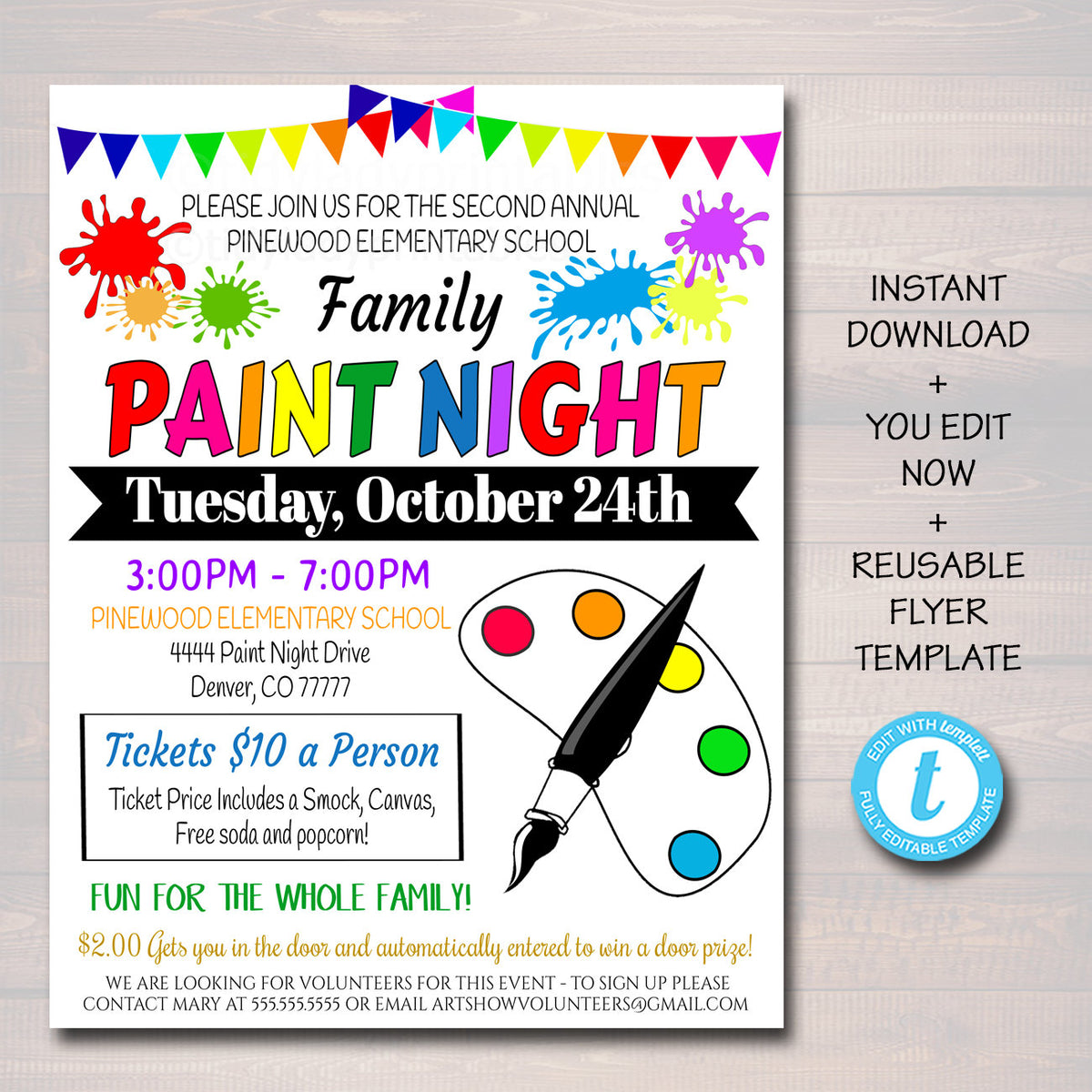 Family Art Night Flyer Creative Fundraiser Event Printable Throughout Family Night Flyer Template