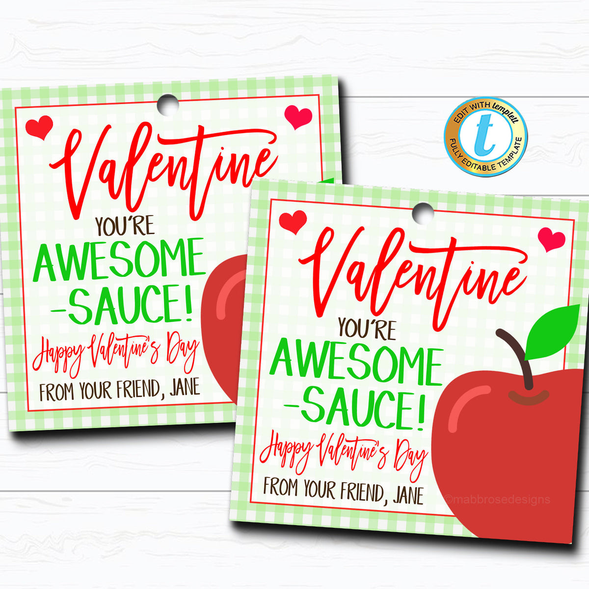 Valentine Applesauce Tag You #39 re Awesome Sauce Printable TidyLady