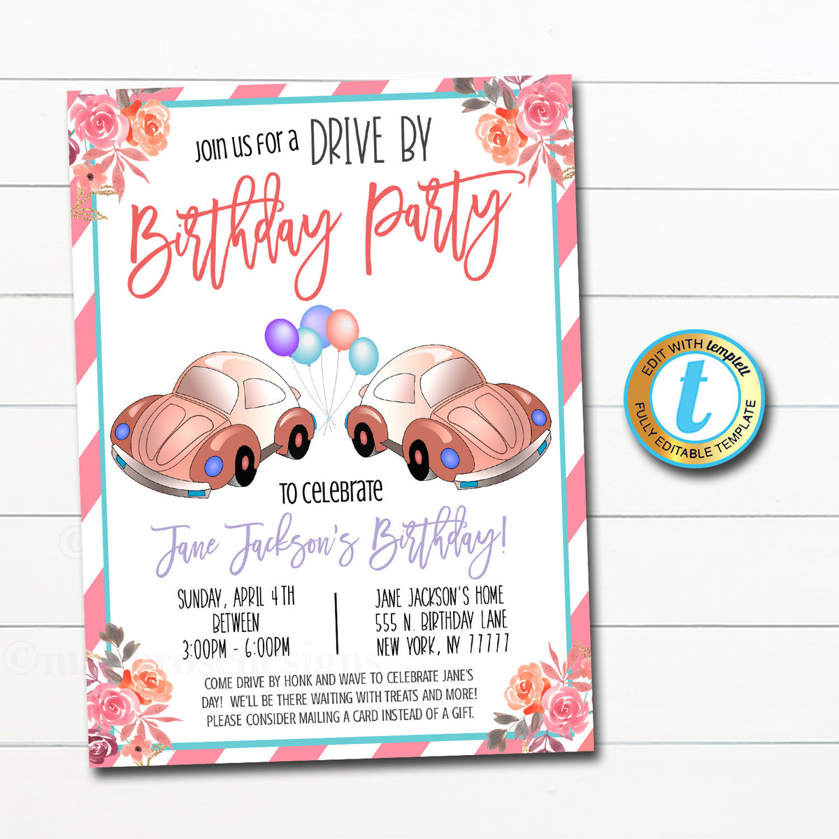 Drive By Birthday Parade Invitation Drive By Kids Birthday Party Digital Invite