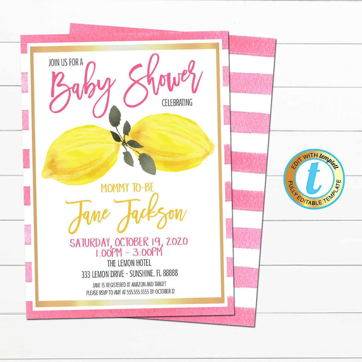 Summer Baby Shower Invite 0331 Baby Lemon Shower Digital Invite Gender Neutral Lemon Baby Shower Oh Baby Lemon Baby Shower Invitation