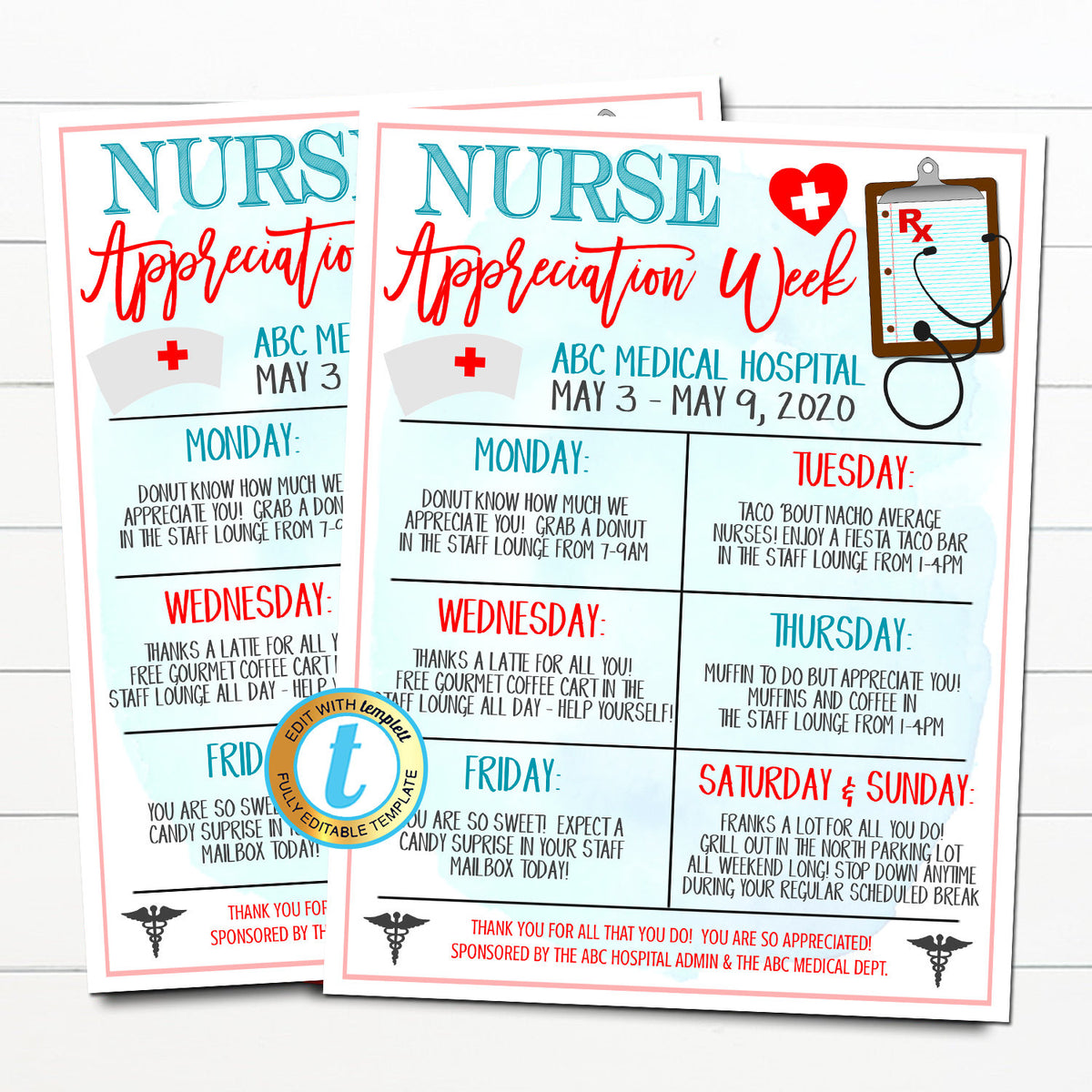 Nurse Appreciation Week Itinerary TidyLady Printables