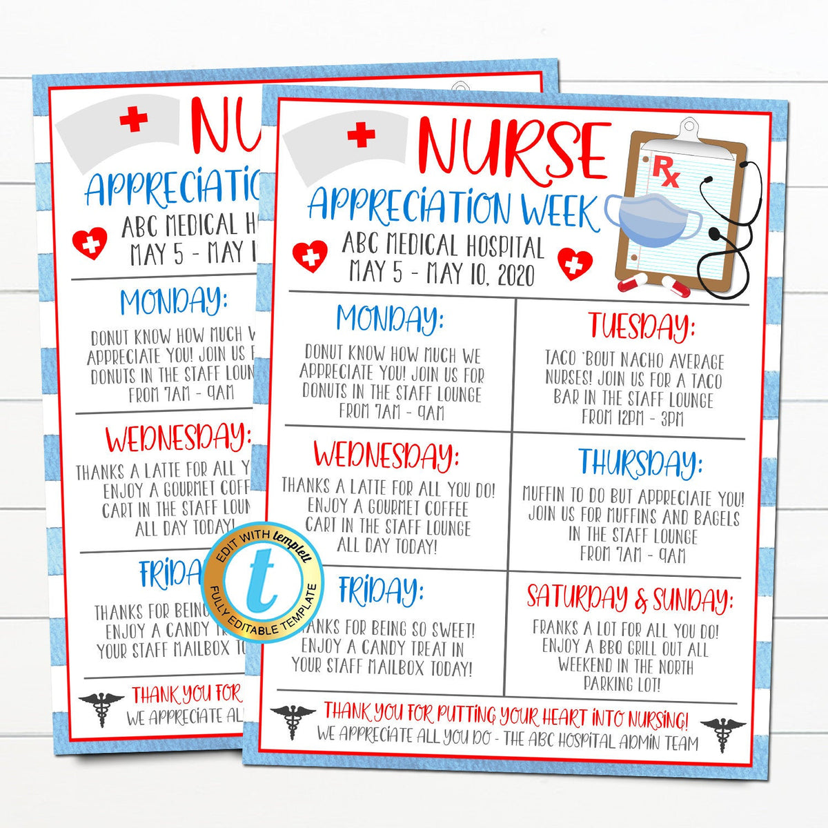 Nurse Appreciation Week Schedule TidyLady Printables