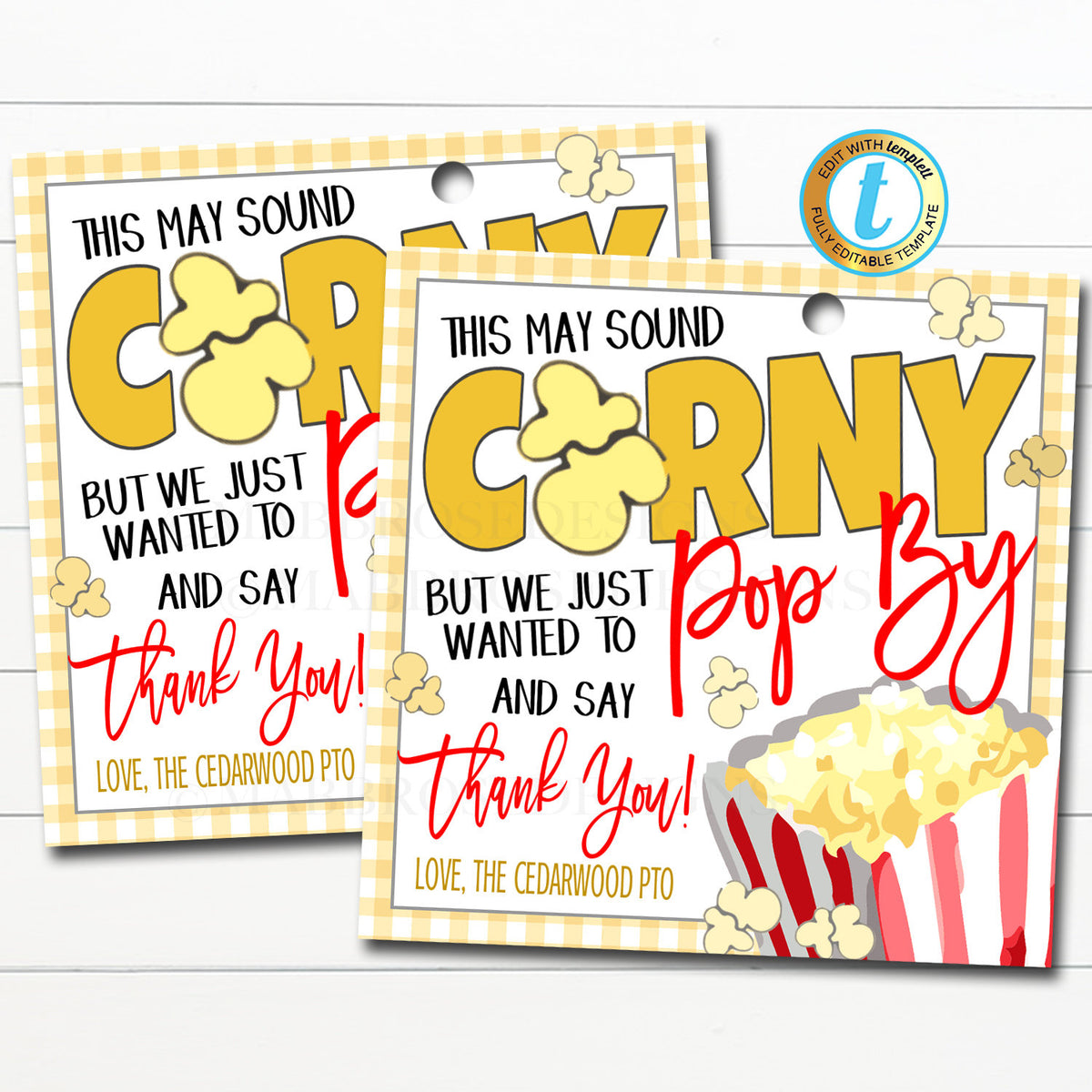 Appreciation Popcorn Gift Tag Poppin By to Say Thank You TidyLady