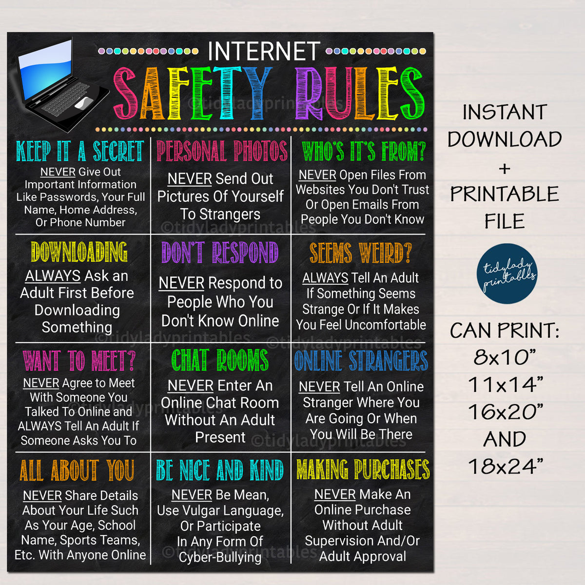 Computer Lab Classroom Decor Digital Online Safety Poster TidyLady