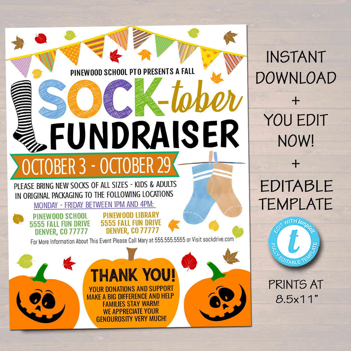 Socktober Fall Sock Drive Flyer  TidyLady Printables With Clothing Drive Flyer Template