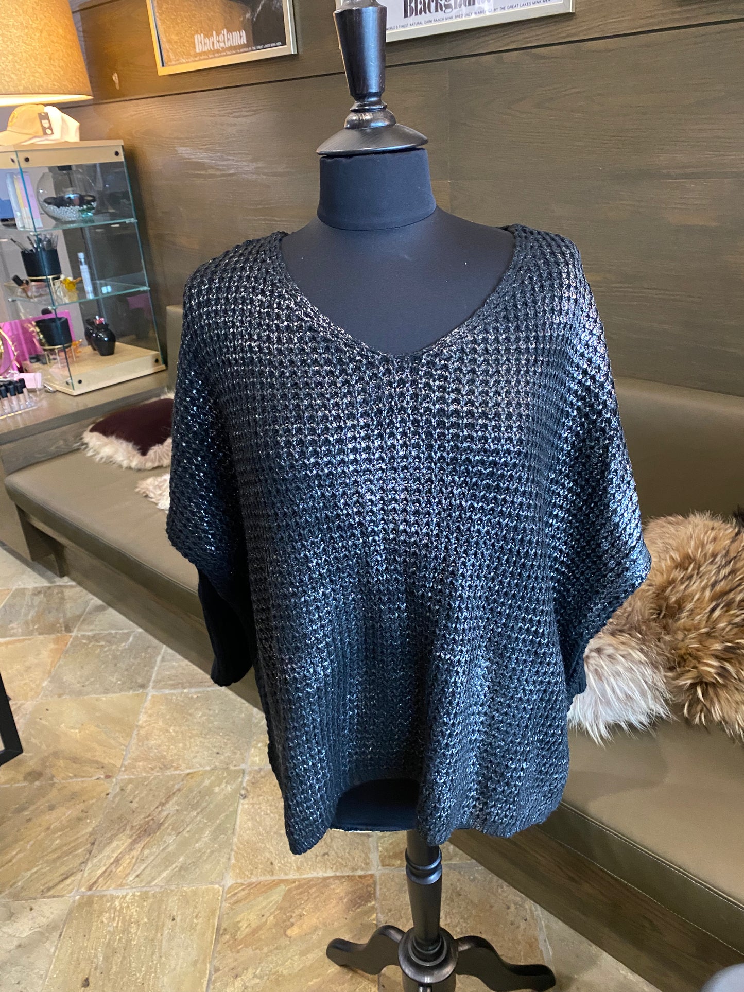 Metallic Black Sweater One Size
