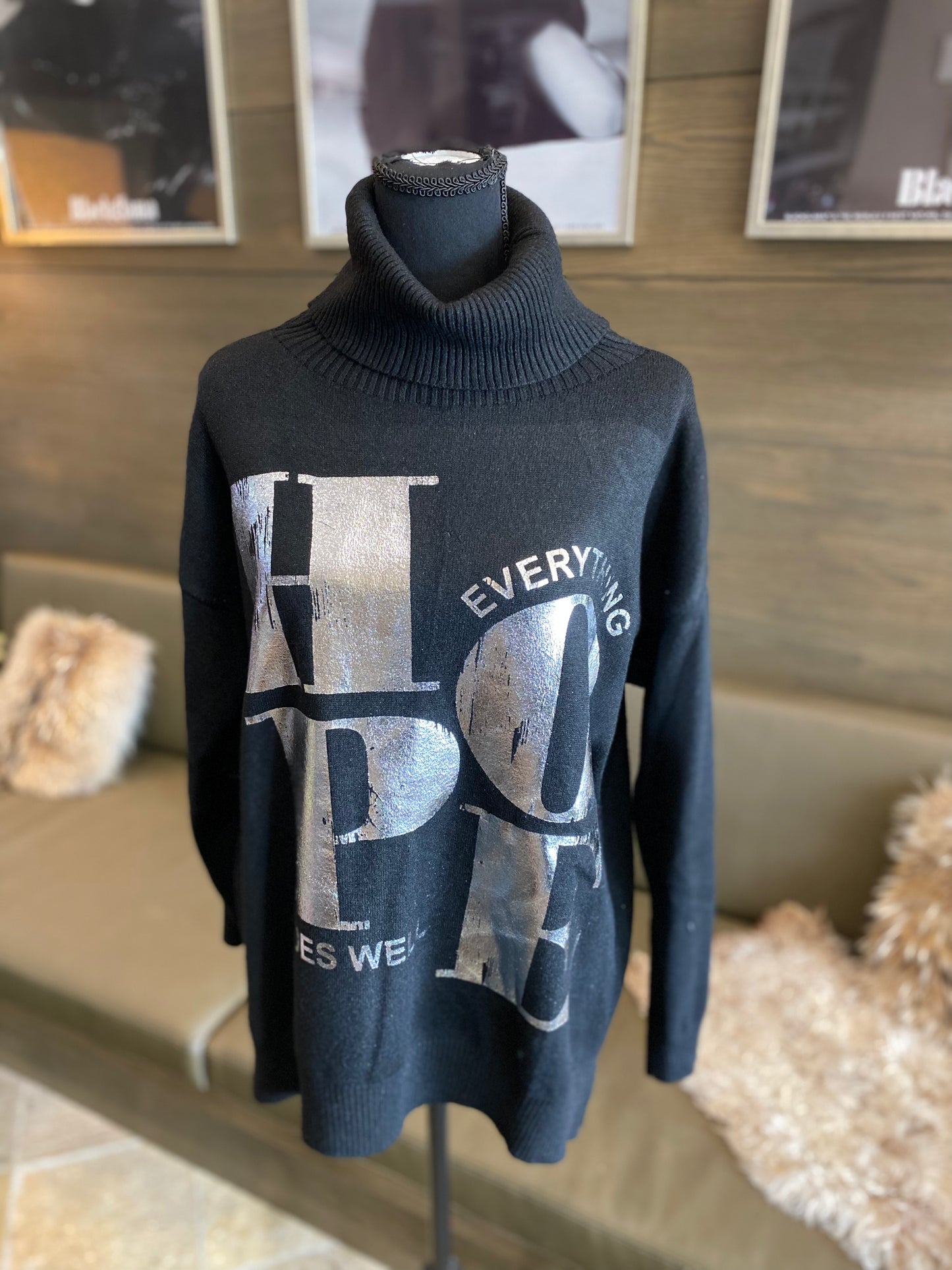Bella Amore HOPE Turtleneck Black Sweater O/S